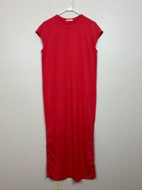 Marine Layer Dress Womens Medium Red Taylor Side Slits Daytime Maxi Organic